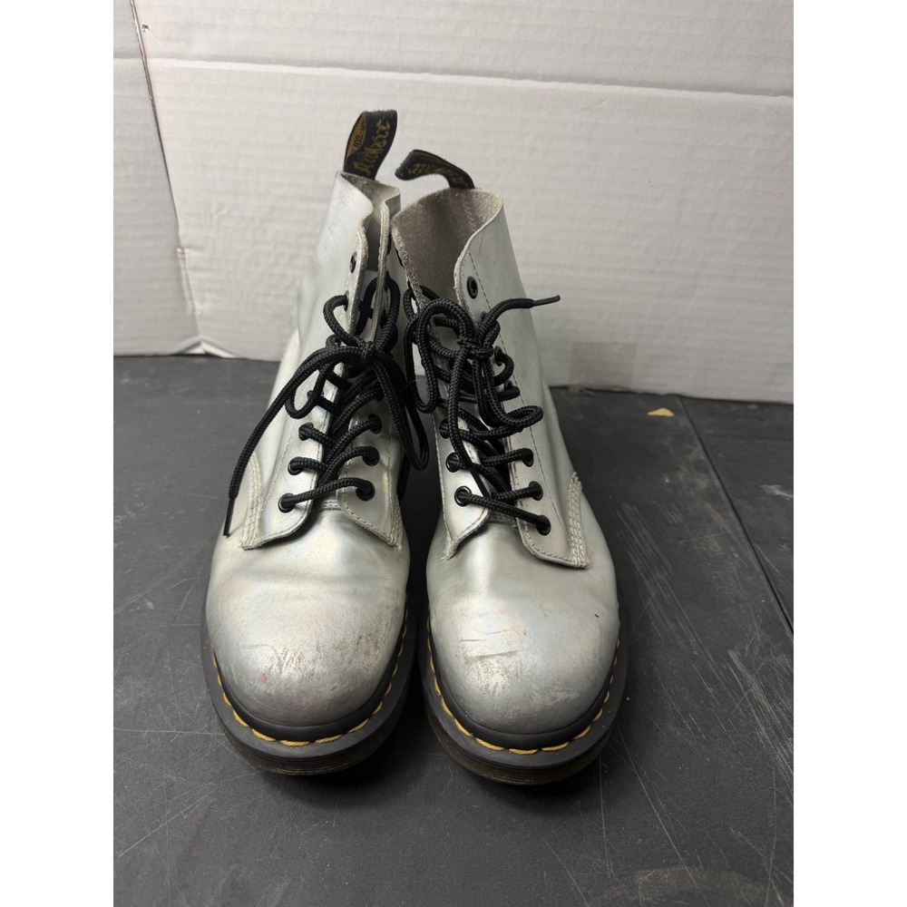 Doc Dr. Martens grey metallic grey lace up boots, men's 9, preloved